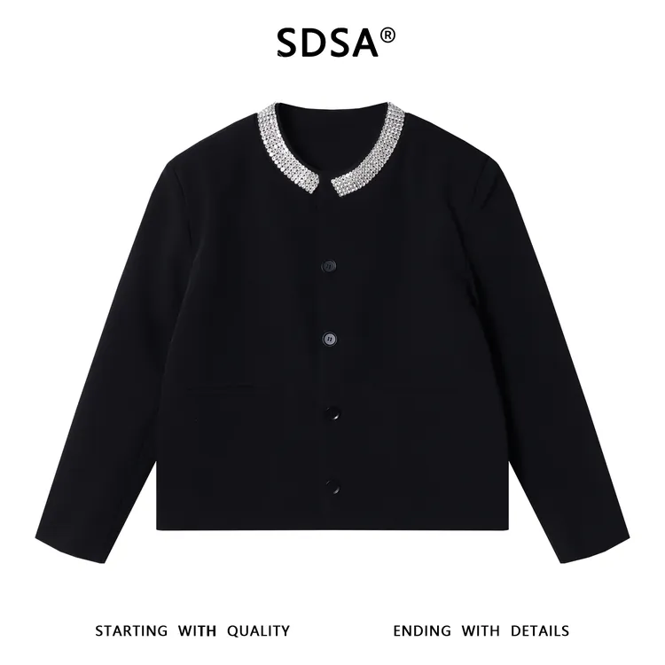 SDSA男士秋冬新款痞帅男装时尚镶钻设计纽扣开衫西装夹克百搭宽松