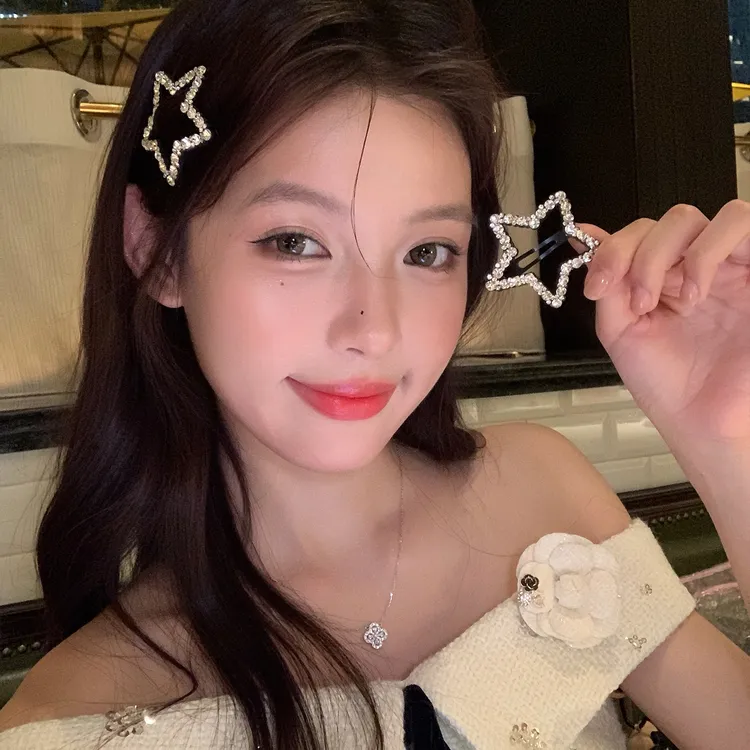 爆闪满锆镂空星星发夹女精致侧边发夹bb夹高级感前额刘海夹发饰