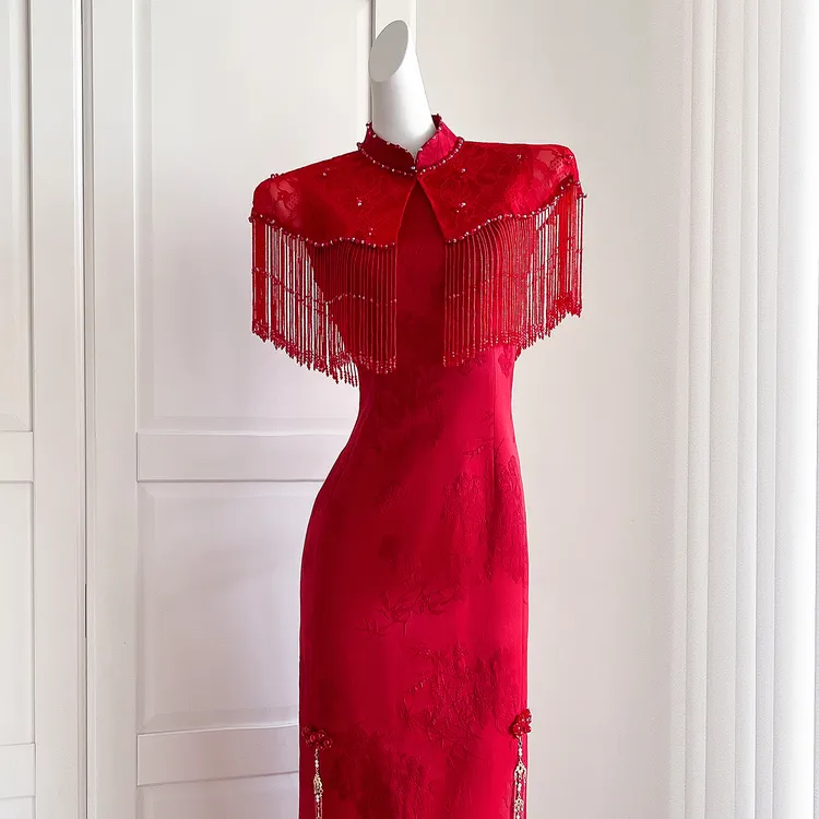 【月下兮-相映】新中式订婚新款女夏季敬酒服回门服红色旗袍