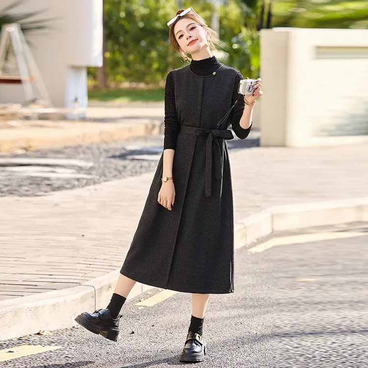 时尚休闲显瘦毛呢背心裙套装女2025春秋新款高级感打底衫两件套潮
