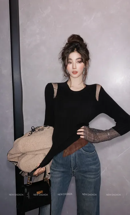 利达 NEW DADADA 秋季显瘦修身打底时尚百搭气质毛织上衣CPM2375