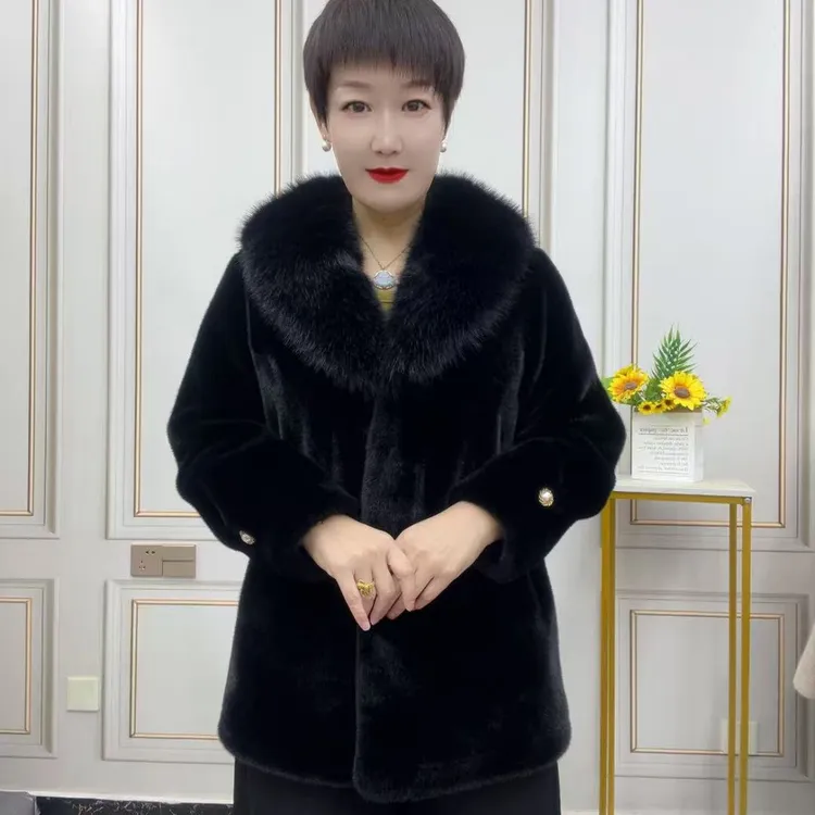 【金标正版】欧貂绒大衣（70衣长）狐狸毛领中长款仿皮草女士外套