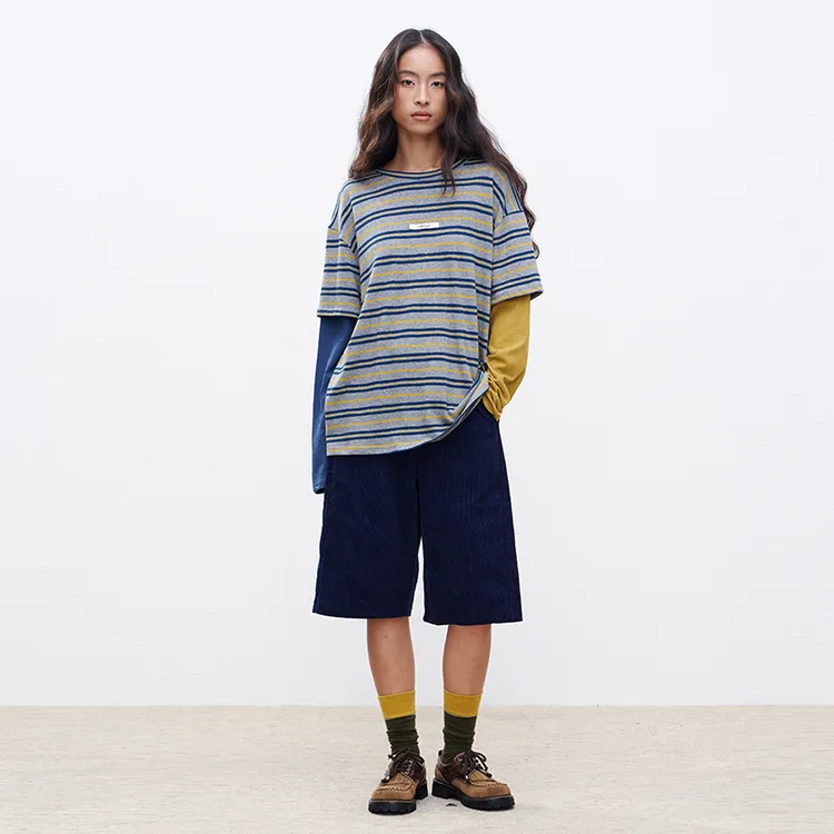 【口口专属】The enes boutique彩色条纹撞袖假两件长袖T恤撞色