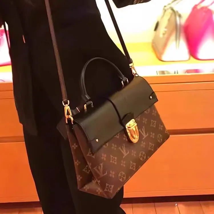 香港正品真皮女包小众复古老花戴妃包单肩斜挎百搭拼色手提小方包