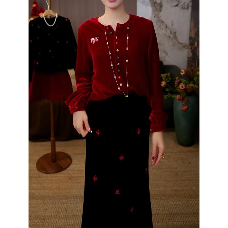 气质名媛风裙套装女2026春季新款轻奢高级感彩色纽扣衬衫+半身裙