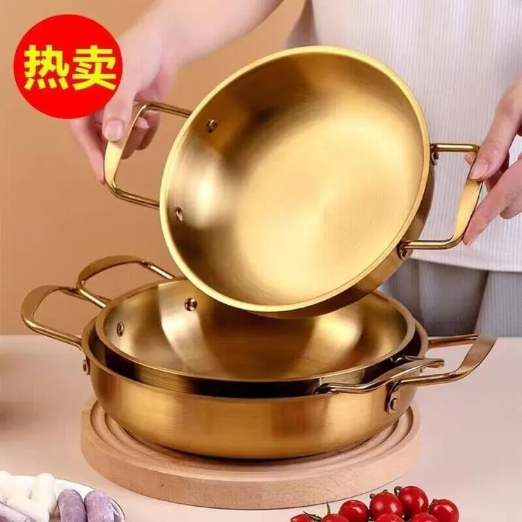 韩式不锈钢干锅盘商用海鲜盆麻辣香锅平底浅锅双耳锅龙虾肉蟹煲锅