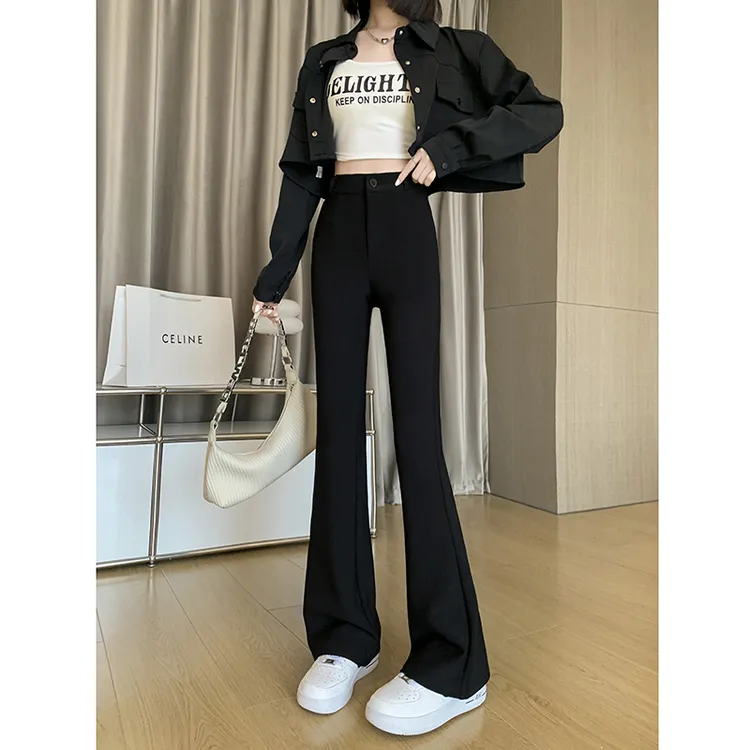 微喇西装裤女2025新款秋冬加绒高腰弹力显瘦垂感小个子黑色喇叭裤