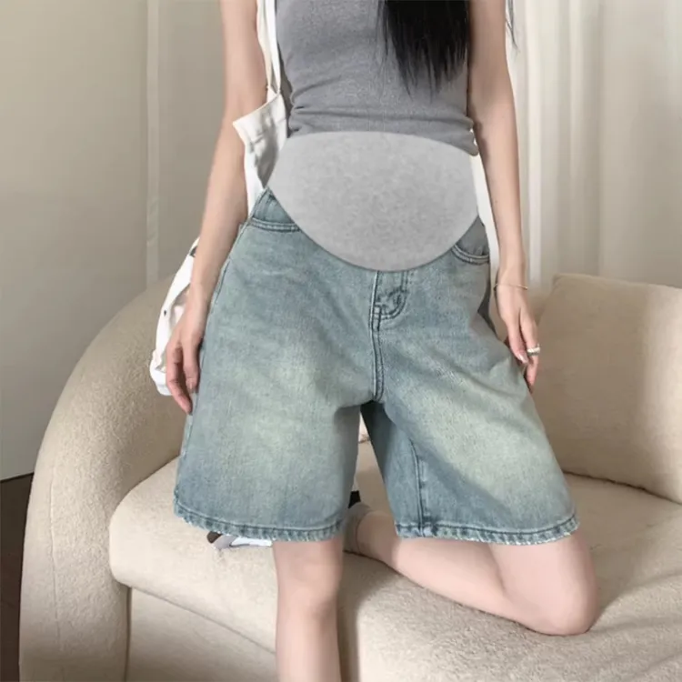 孕妇牛仔五分裤短裤夏季外穿托腹裤孕妇裤宽松休闲裤