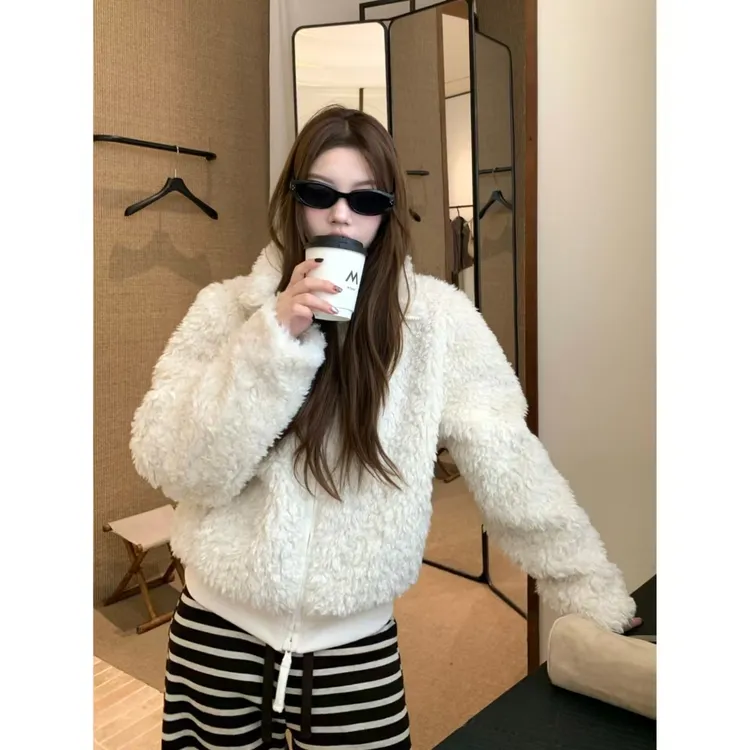 H1010【辣妹托卡】超好看的中古高级感轻奢气质翻领毛毛外套