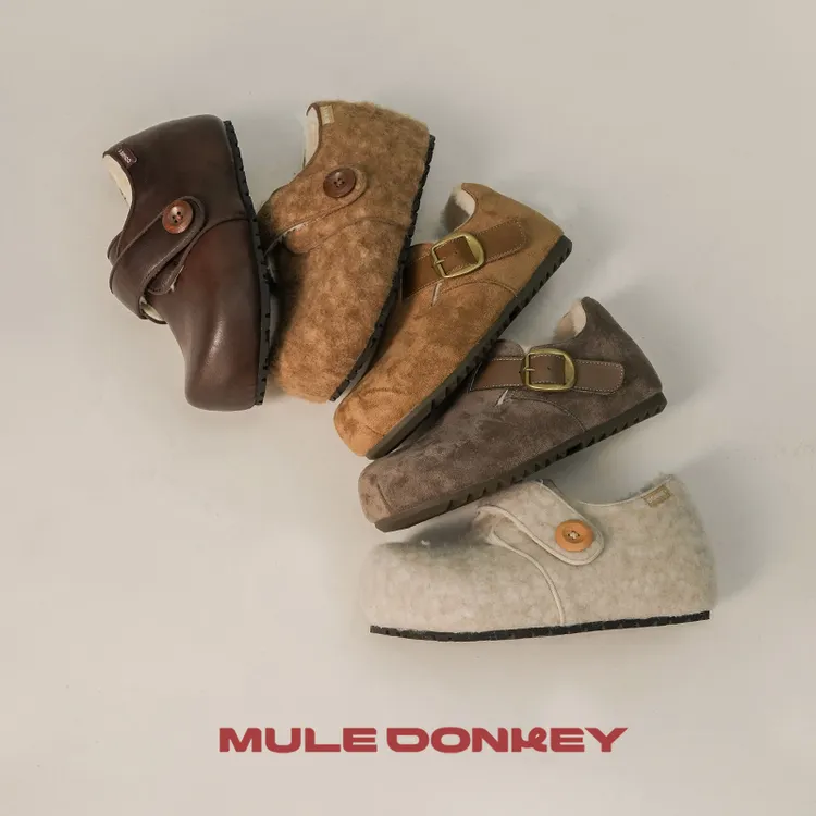 多嘴驴Donkey【勃肯拖系列】勃肯毛毛拖5cm增高冬天保暖可爱