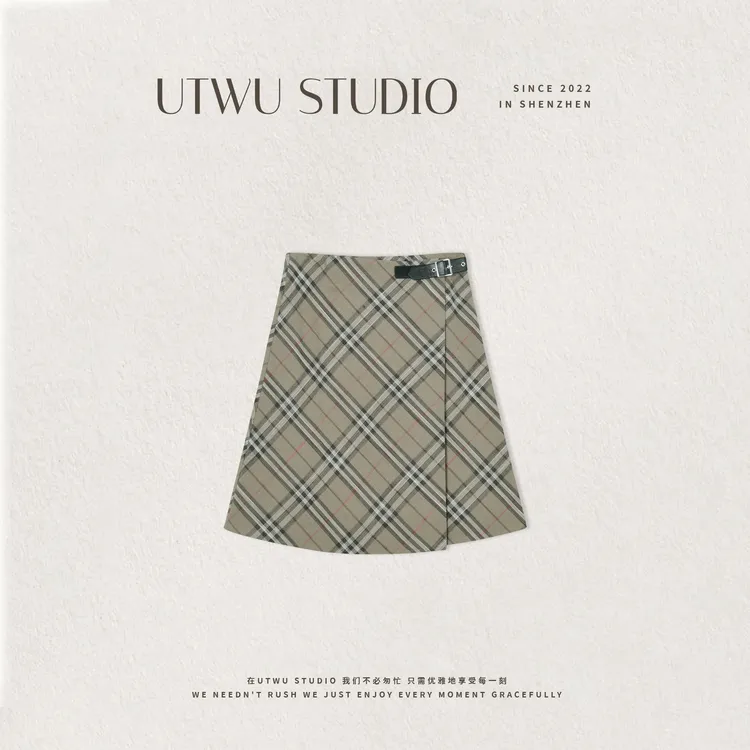 小敏 「英伦格纹裙」经典不规则知性显瘦格纹半身裙UTAB1052