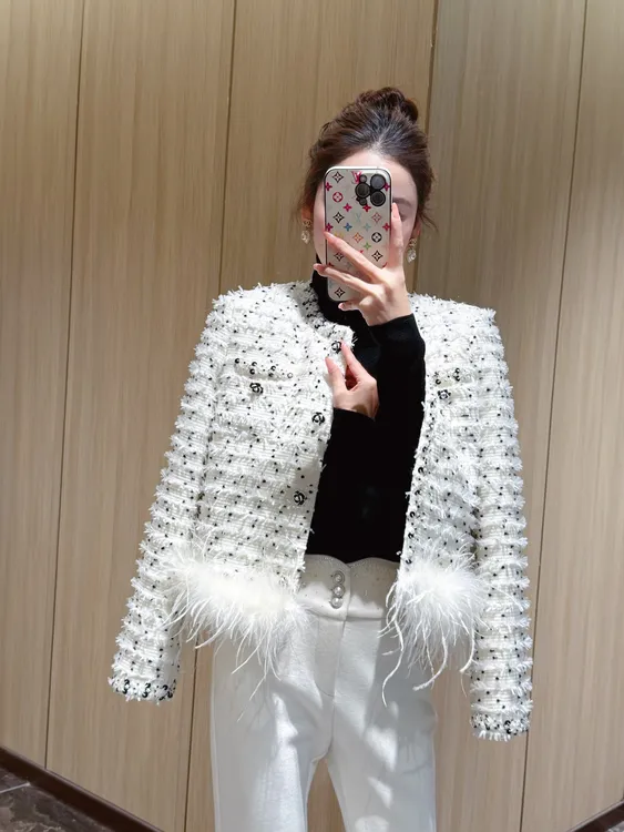 名媛小香风编织90白鸭绒保暖羽绒服