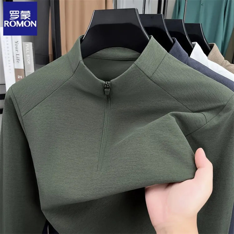 罗蒙半拉链卫衣男士2025新款春秋季长袖t恤立领休闲打底衫上衣潮