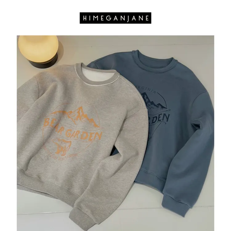 HIMEGANJANE 山脉卫衣 领口须边韩系休闲重磅毛圈拉毛卫衣24326