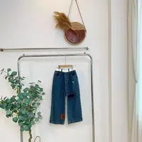 7526贝蓝色贴布牛仔裤