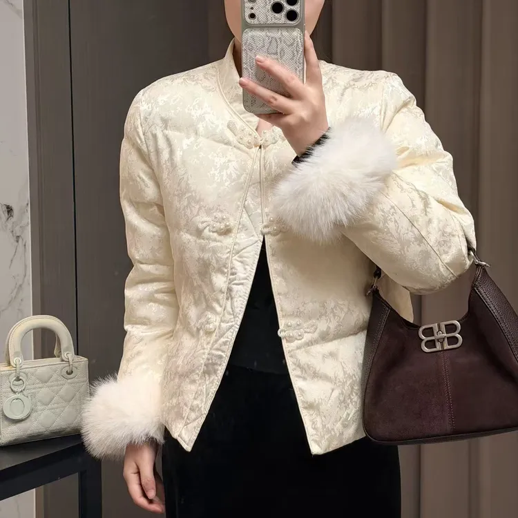 新中式国风棉服女款2025冬季新款提花高级感石墨烯云绒外套82