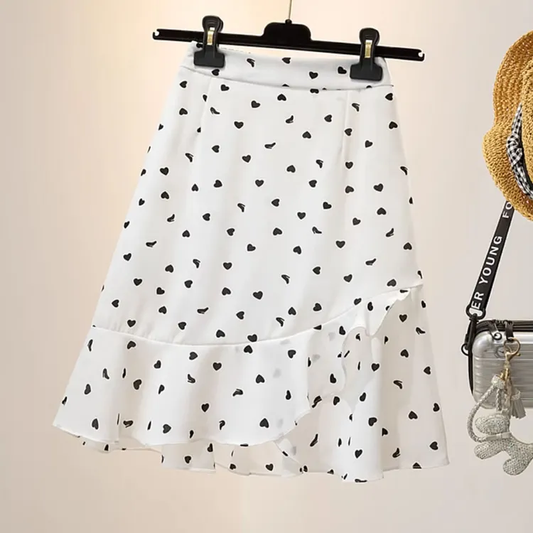 大码碎花雪纺半身裙女夏季胖妹妹mm高腰遮肉显瘦百搭包臀鱼尾裙子