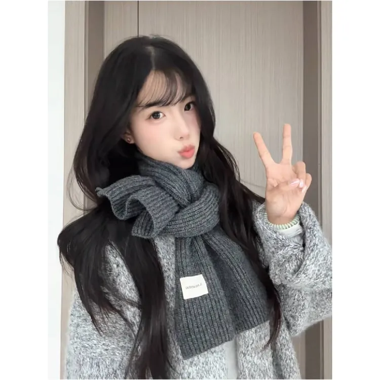 2025韩版加厚纯色针织毛线围巾百搭新年红围巾女款爆款2025新款