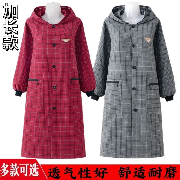 秋冬棉格立领正穿衣舒适防污干活家用围裙工作罩衣（85－150）