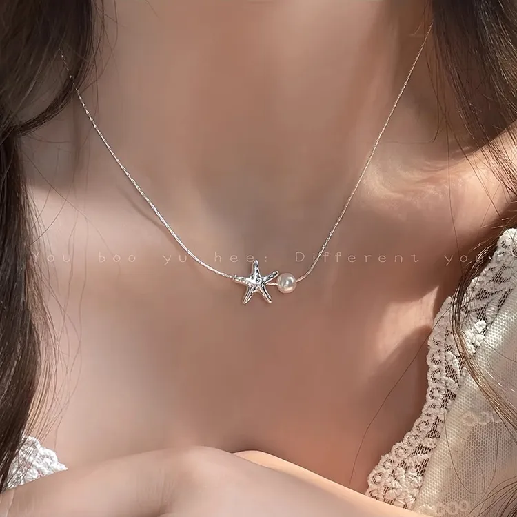 铜合金项链海星珠珠项链轻奢不掉色锁骨链小众ins气质百搭颈链