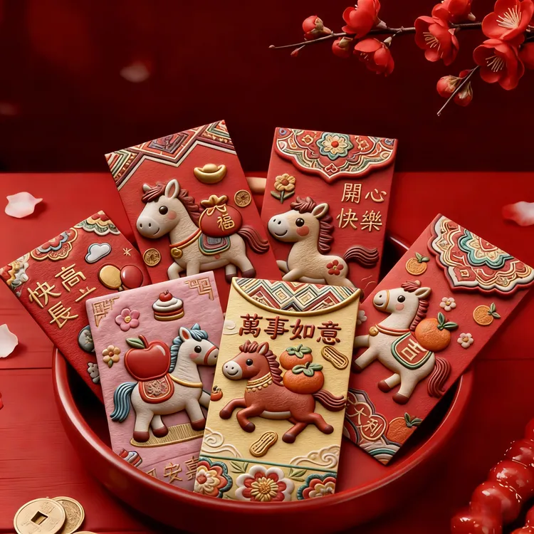【5包30个】卡通手绘福马萌马系列可爱卡通春节红包马年利是封 管