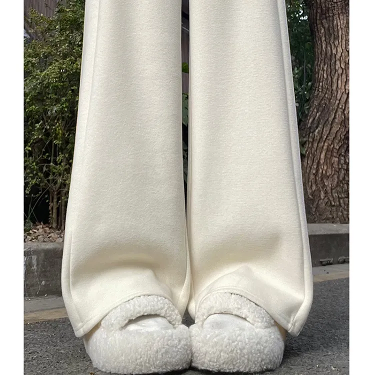 白色阔腿裤女秋冬季加绒2025新款高腰垂感慵懒宽松休闲拖地直筒裤