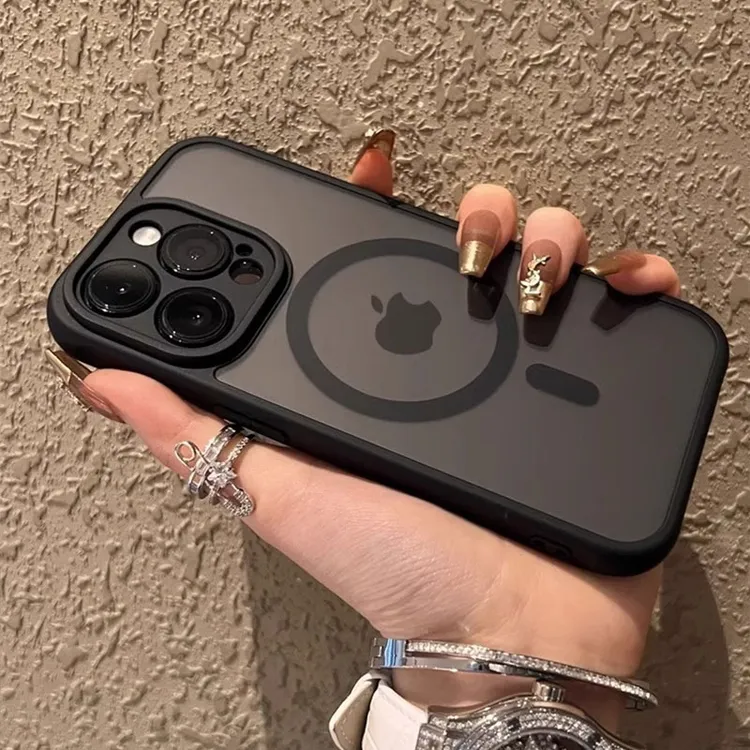 肤感磨砂透黑磁吸适用苹果16promax手机壳iphone15简约14防指纹13