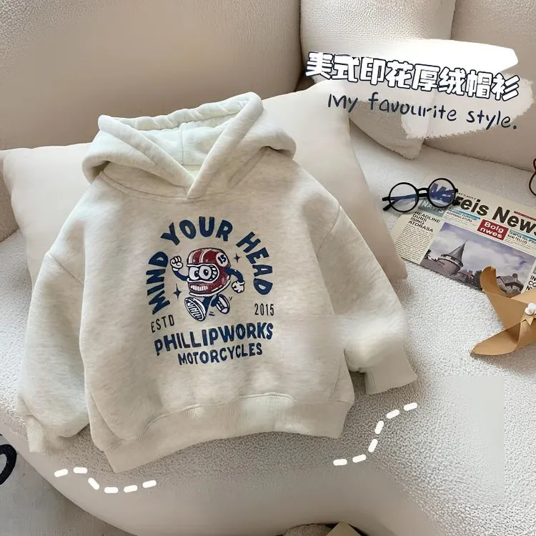 【加绒】男童加绒卫衣韩版加厚宝宝连帽套头上衣儿童冬款厚绒