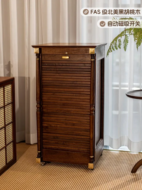 A北美黑胡桃实木收纳柜客厅茶室靠墙一体轻奢茶柜茶具牙科柜