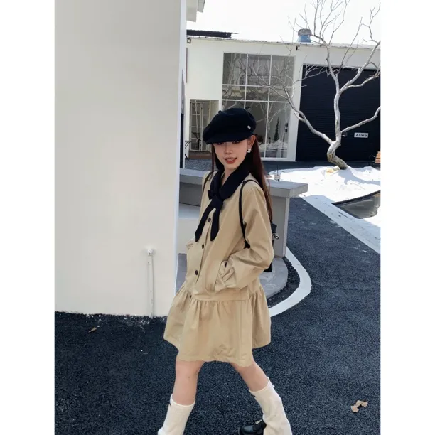 【赵小小&暮色庄园】8598 设计感别致不规则纽扣韩系宽松风衣外套女