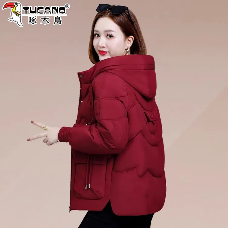 啄木鸟羽绒棉服女冬季2025新款冬装棉衣短款连帽女士棉袄保暖外套