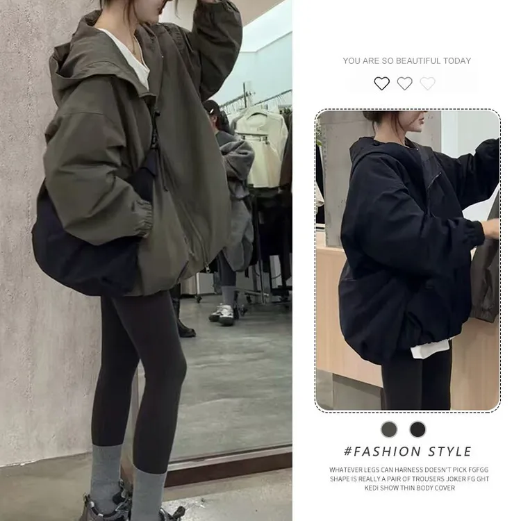 韩版连帽冲锋衣短款外套女冬季夹棉加厚气质高级感超好看夹克上衣