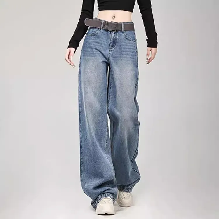 春季新款美式复古直筒牛仔裤夏季女款中腰宽松显瘦垂感拖地阔腿裤