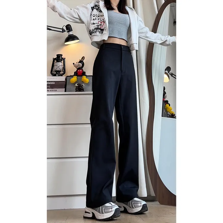 加绒加厚窄版垂感小西裤男女同款秋冬季潮牌百搭宽松直筒休闲裤