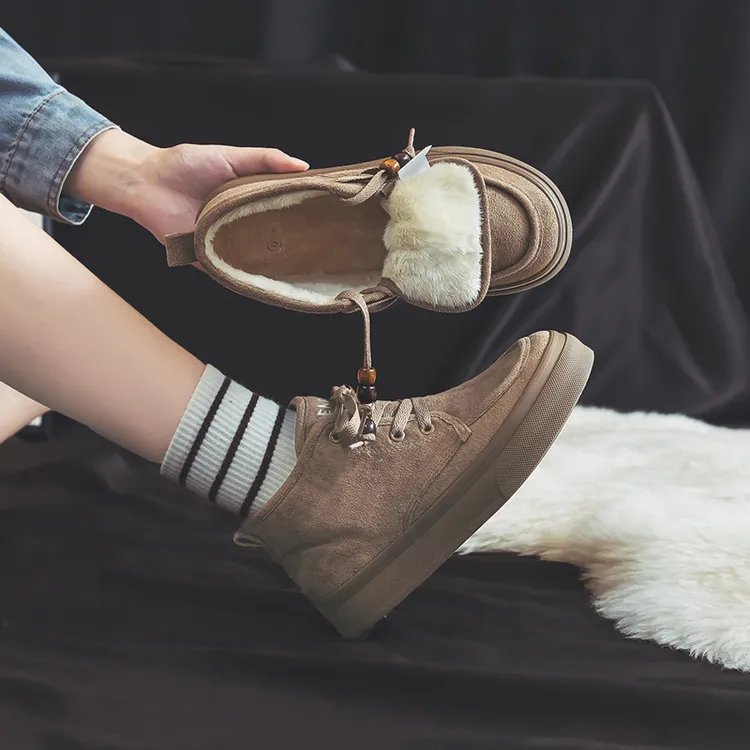 人本棉鞋女2025冬季新款加绒高帮帆布鞋女鞋子复古马丁靴保暖棉鞋