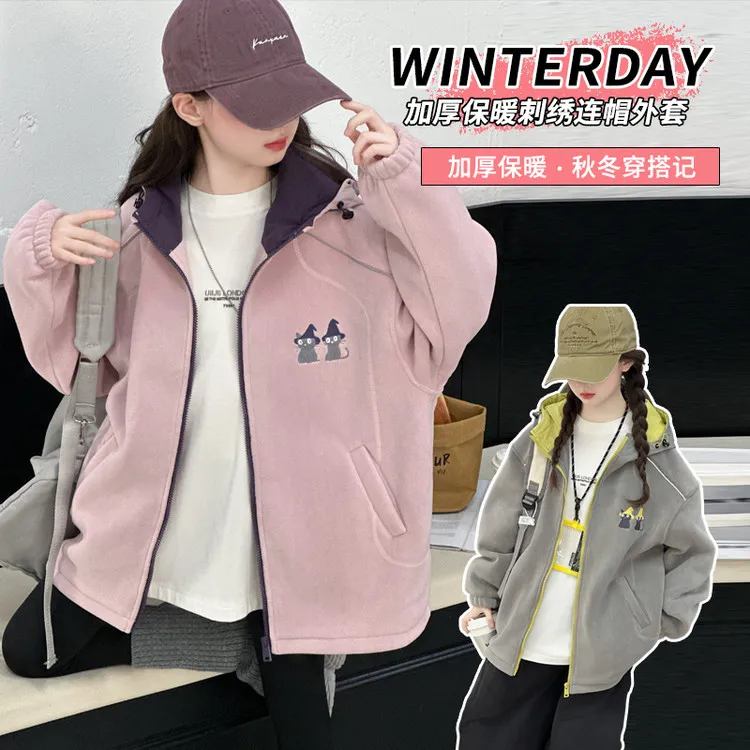 女童网红外套秋冬季新款中大童加厚保暖连帽夹克女孩韩版洋气冬装