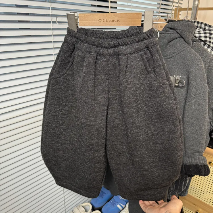 男童加绒卫裤秋冬款弯刀裤儿童秋冬装裤子加厚长裤儿童运动裤