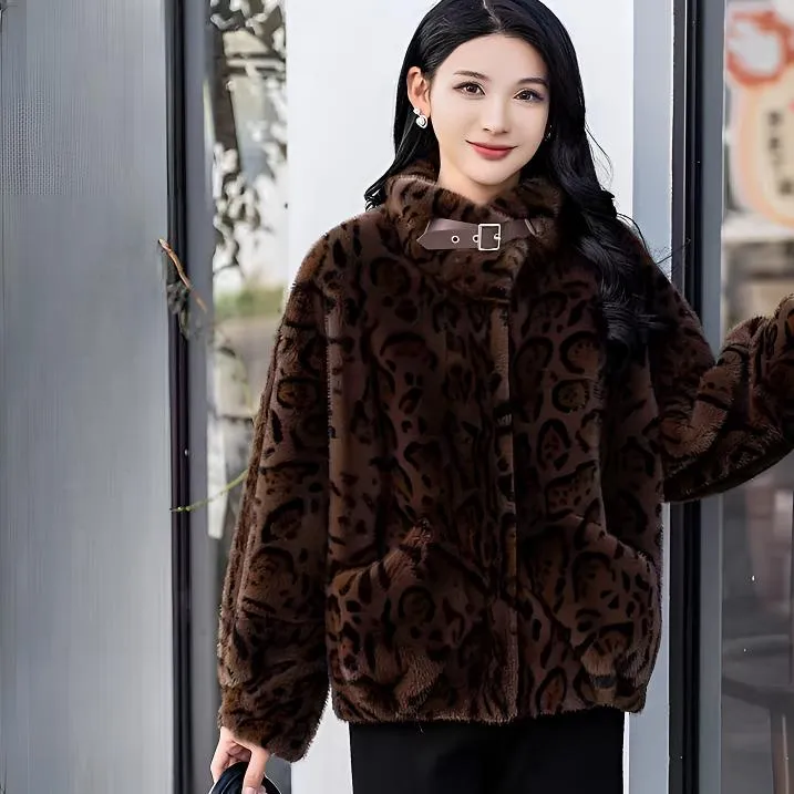 2025新款仿貂绒皮毛一体秋冬短款立领外套轻奢百搭时尚宽松韩版