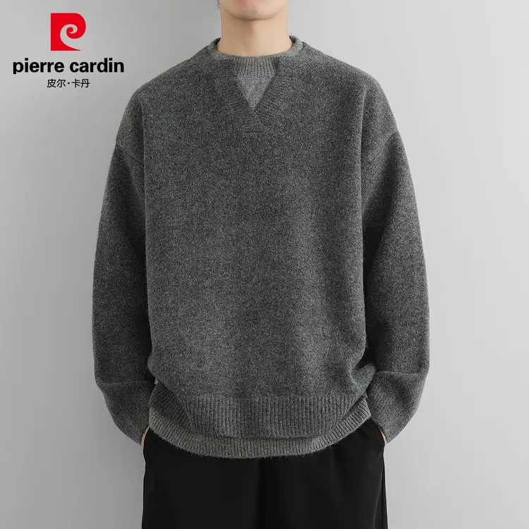 皮尔卡丹假两件羊毛衫男士2025秋冬季圆领内搭上衣休闲针织衫男款