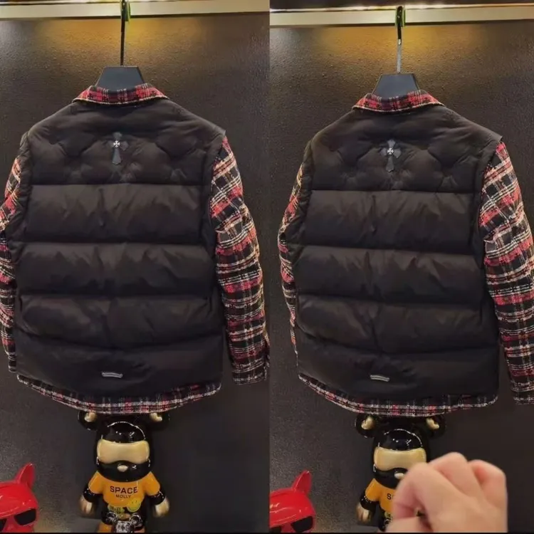 男士潮流欧货高级感格子拼接棉服外套秋冬新款时尚假两件休闲上衣
