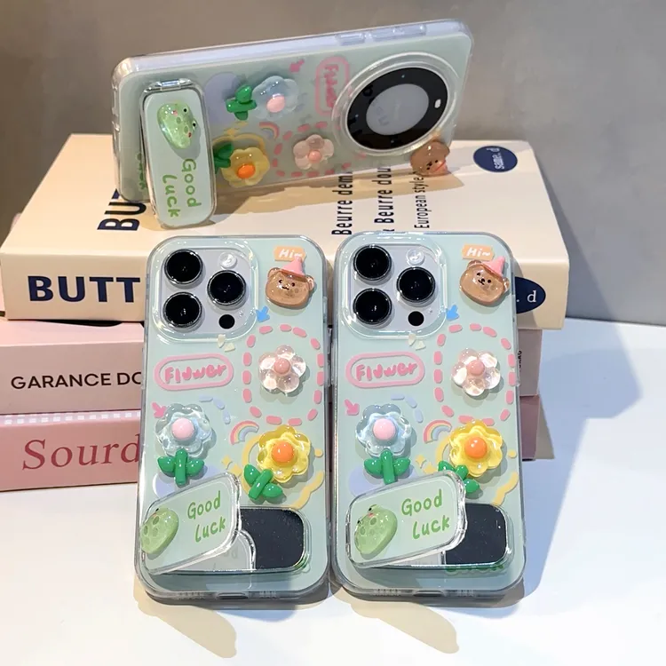 奥菲顿立体小熊青蛙花朵适用iPhone16大孔手机壳华为vivo小米oppo