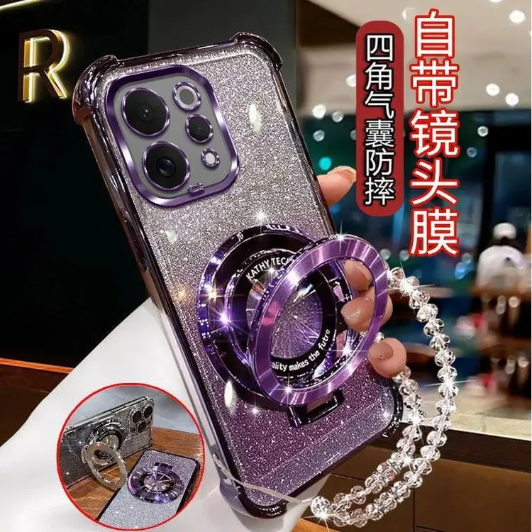 适用vivoS50手机壳V2528A新款高质量镜头膜全包闪粉支架轻奢女款