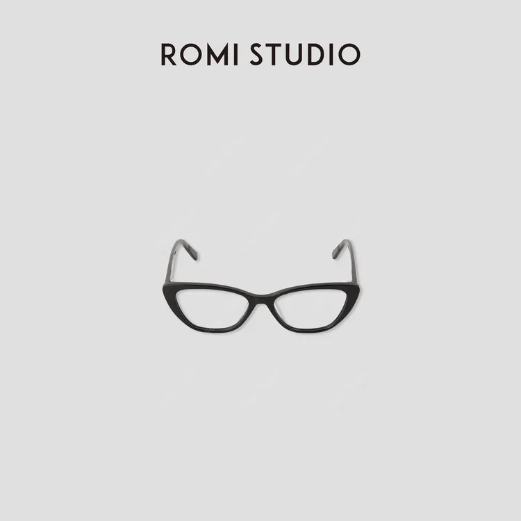ROMI STUDIO轻质显脸小玳瑁色黑色复古猫眼小框眼镜 RWCLP34810