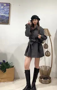 168区8823灰色女士中长款春秋纯色外套