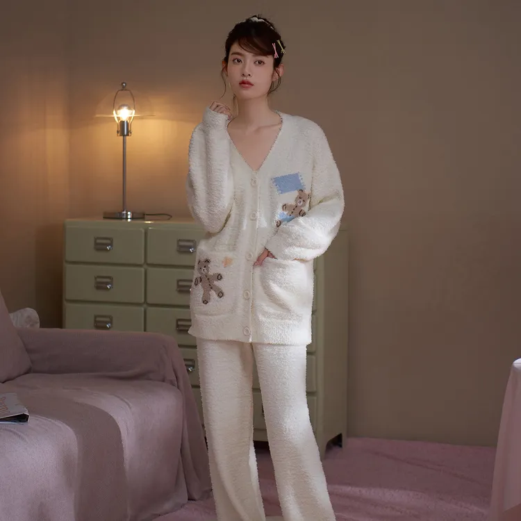 思莉太太女款睡衣2025新款秋冬半边绒加厚加绒甜美卡通女孩家居服