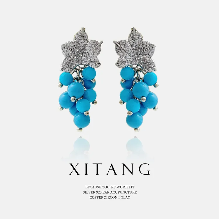  XITANG 925银针【柏林慕斯】手工蓝色耳钉耳环耳坠8014