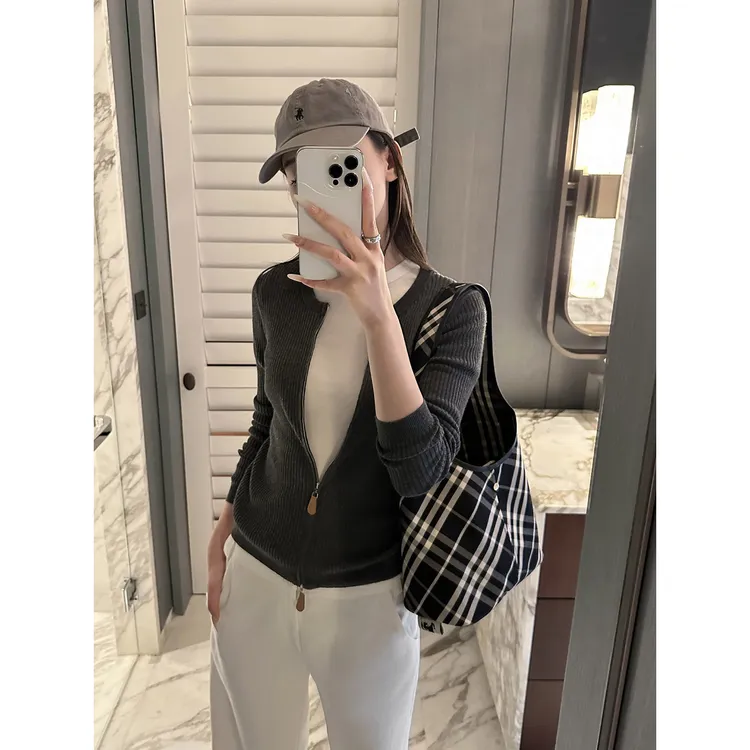 绝了！松弛感穿搭！拉链针织衫女外穿修身显瘦毛衣开衫外套V领上衣