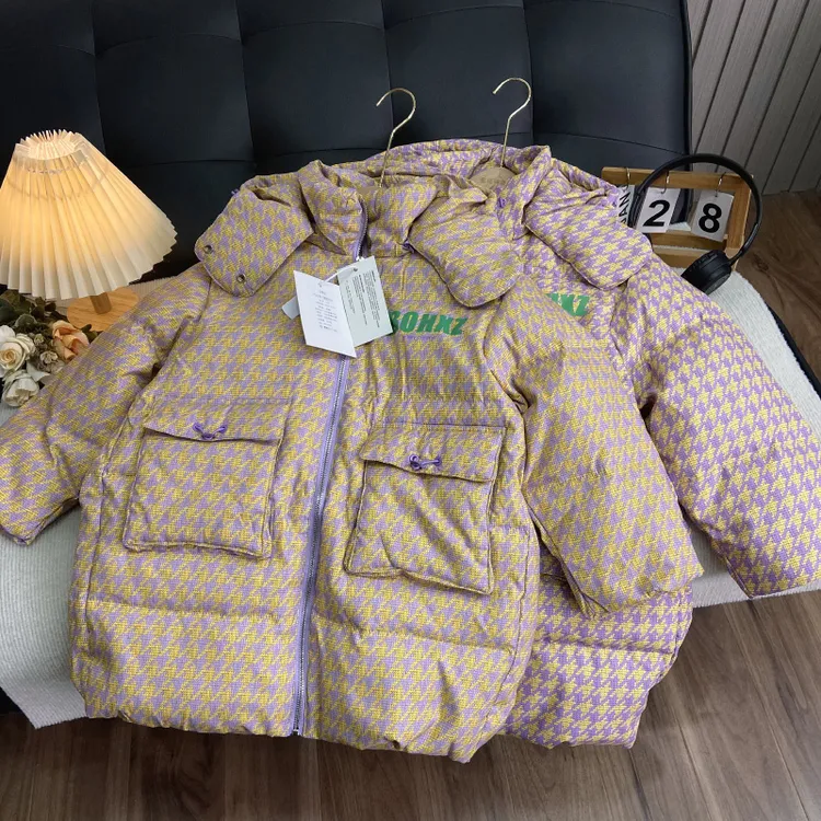 佑妈家童装 女童冬季新款羽绒服中大童女宝休闲中长款羽绒袄