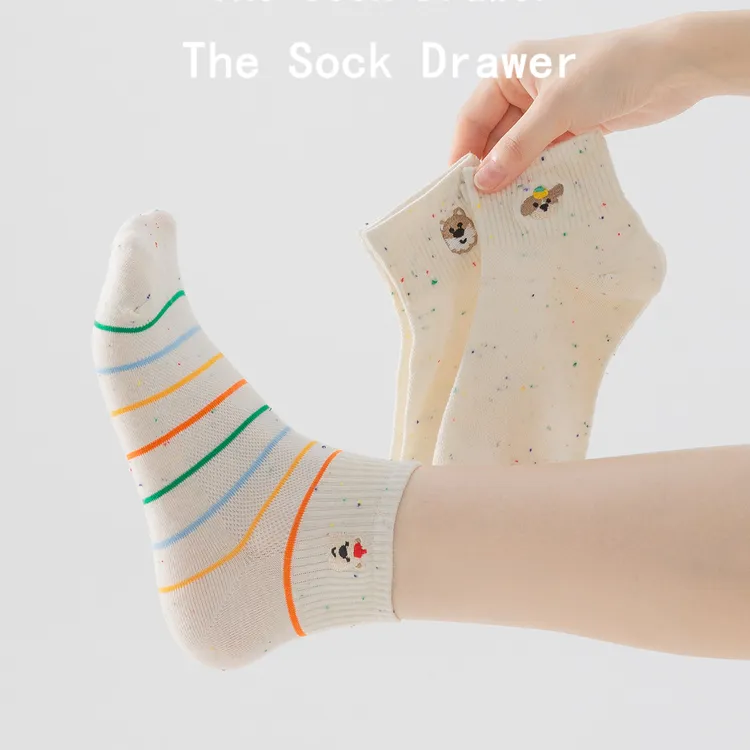 2025网红爆款袜子网眼透气袜子女夏季薄韩版ins潮点子纱条纹短袜