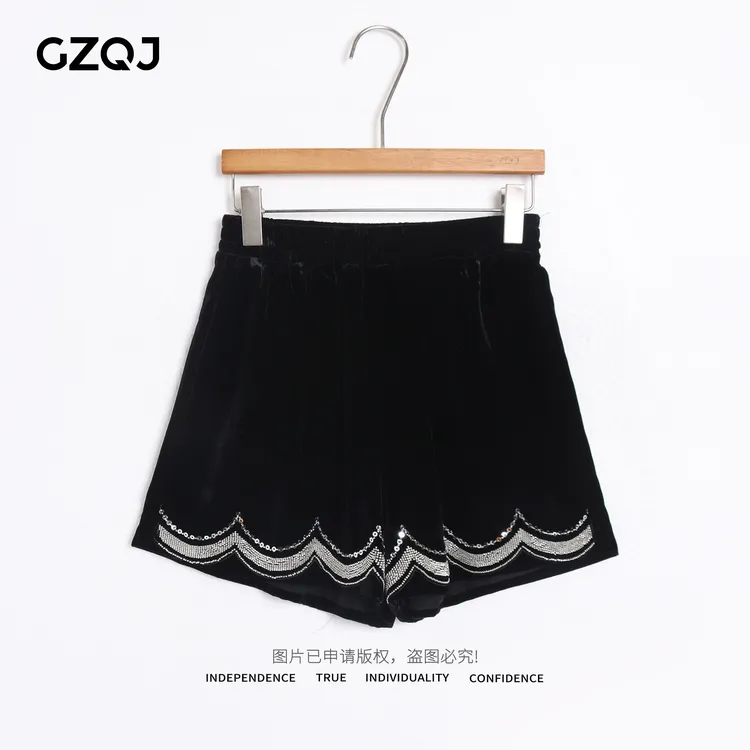 老琴私服 【游圆记】真丝丝绒欧若风设计感显瘦直筒短裤子女 222